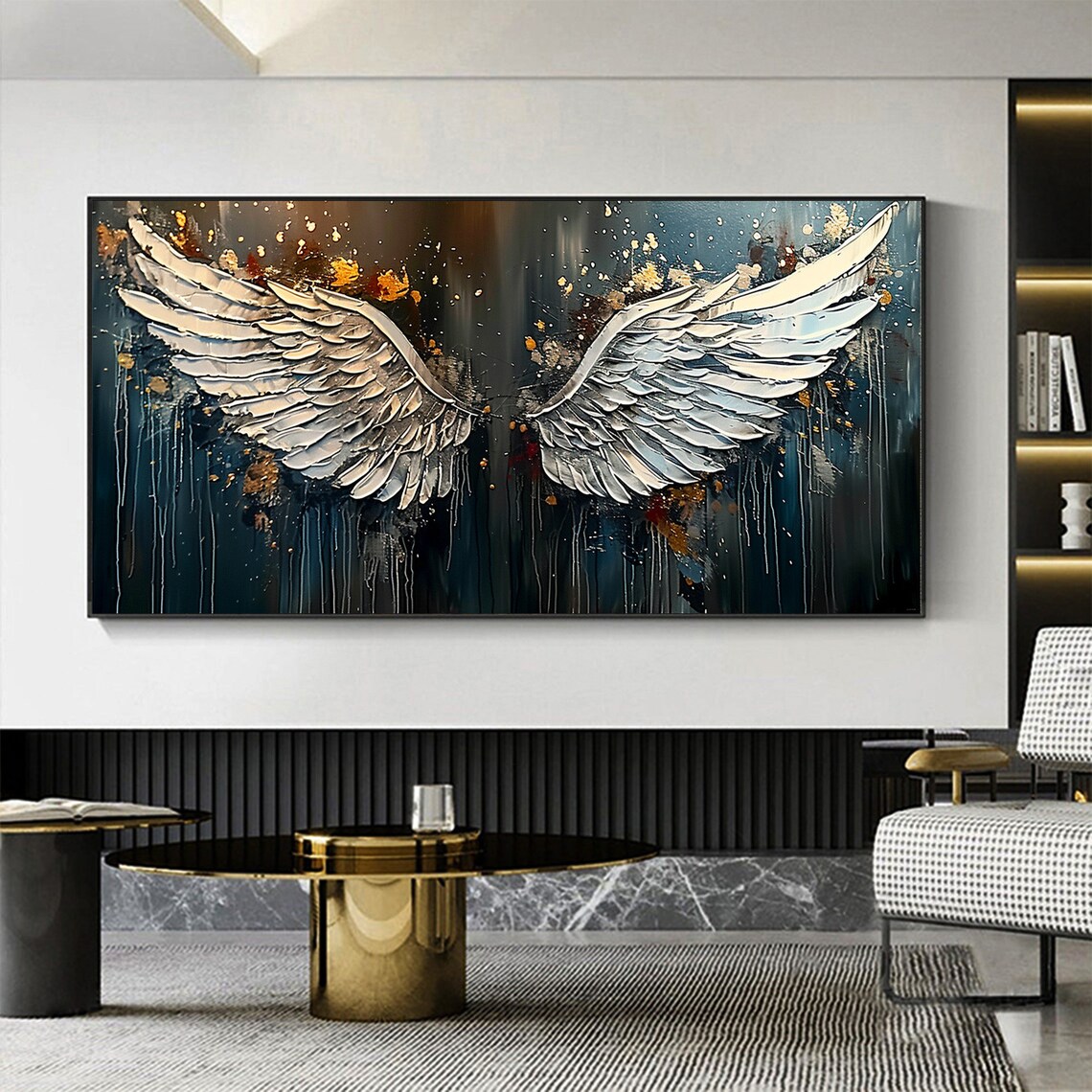 Angel Wing Oil Painting, Abstract White Wing Art - Image 5