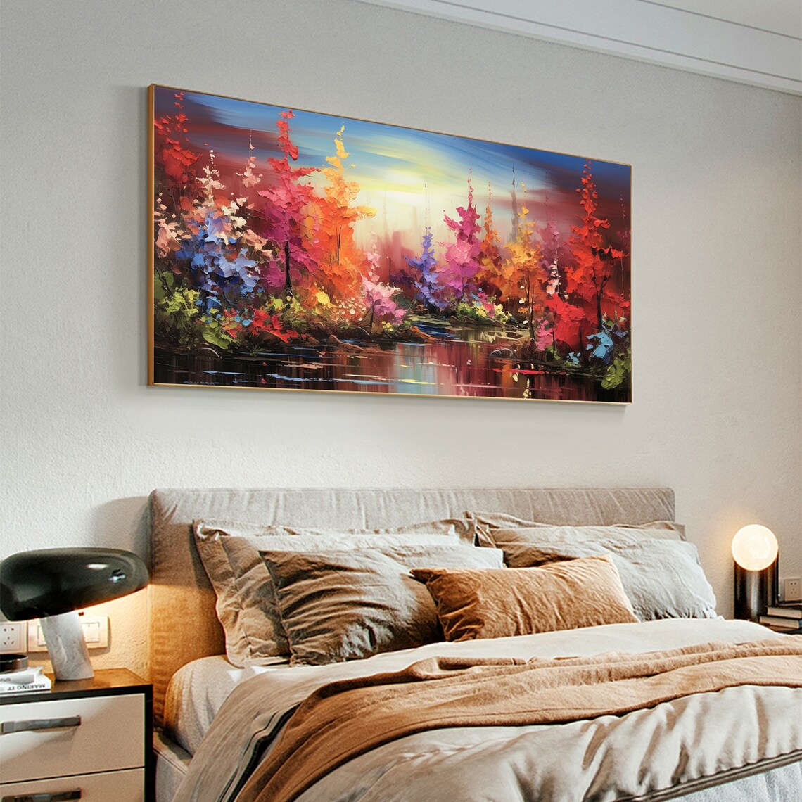 Original Forest Oil Painting On Large Wall Art Abstract Colorful Tree Painting Nature Landscape Art Custom Painting Bedroom Decor - Image 6