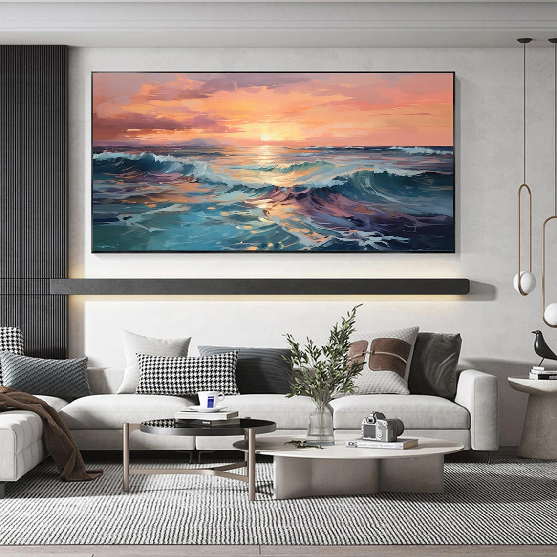 Lavender Sunset Ocean Waves Pastel Glow Seascape Artwork Poster - Image 8