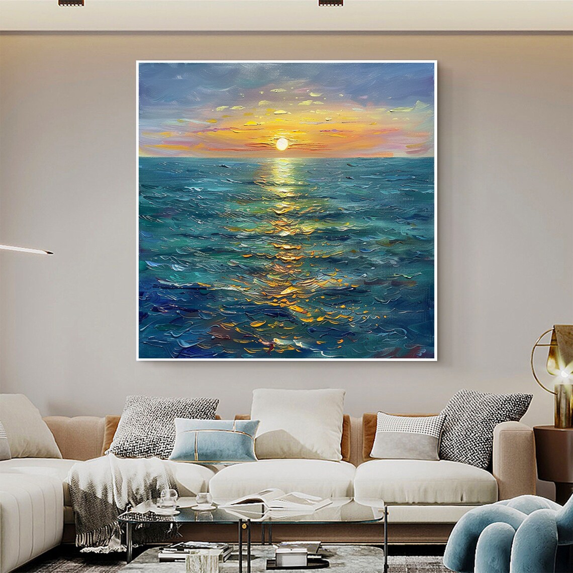 Abstract Sea Sunrise Oil Painting, Boho Art Print - Image 4