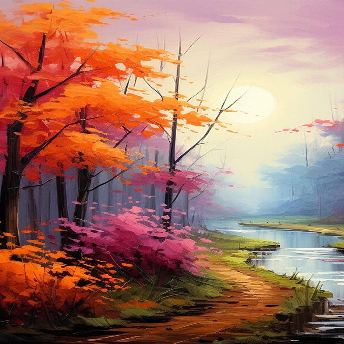 Original Forest Landscape Oil Painting On Large Wall Art Abstract Colorful Tree Painting Nature Wall Art Modern Living Room Decor - Image 6