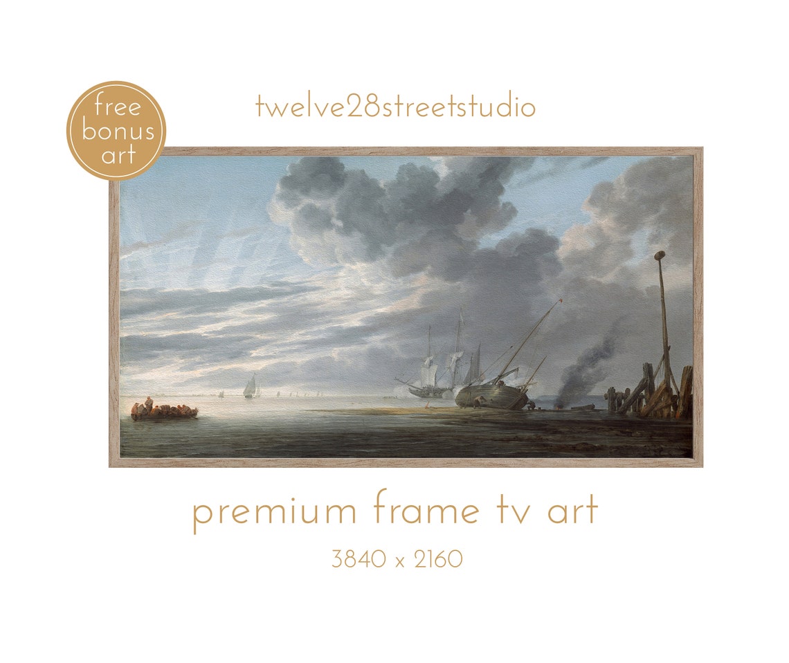 Simon de Vlieger Estuary at Days End Dramatic Dutch Seascape Art Print