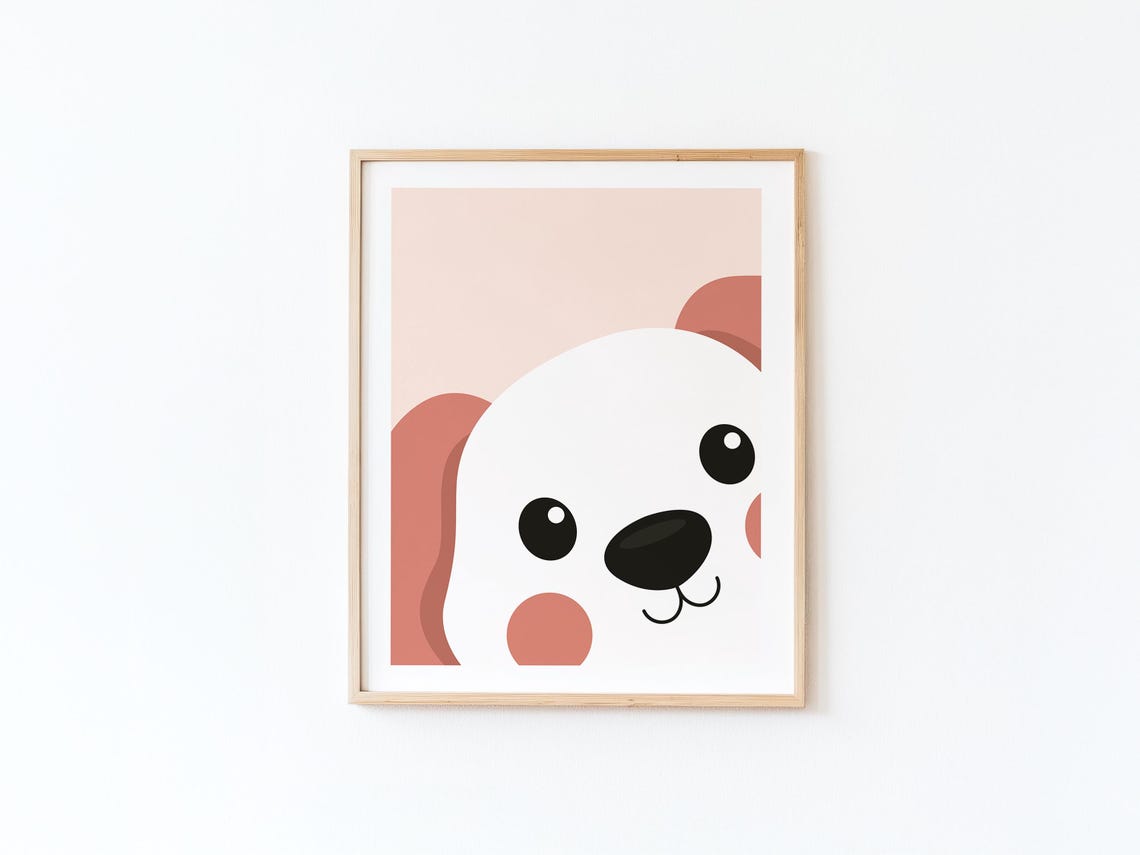 Cute White Puppy Face Close Up On Blush Pink Background Poster