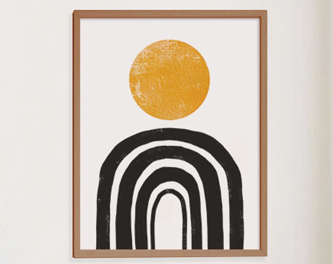 Ochre Sun Over Black Layered Arches Boho Minimalist Poster Decor - Image 4