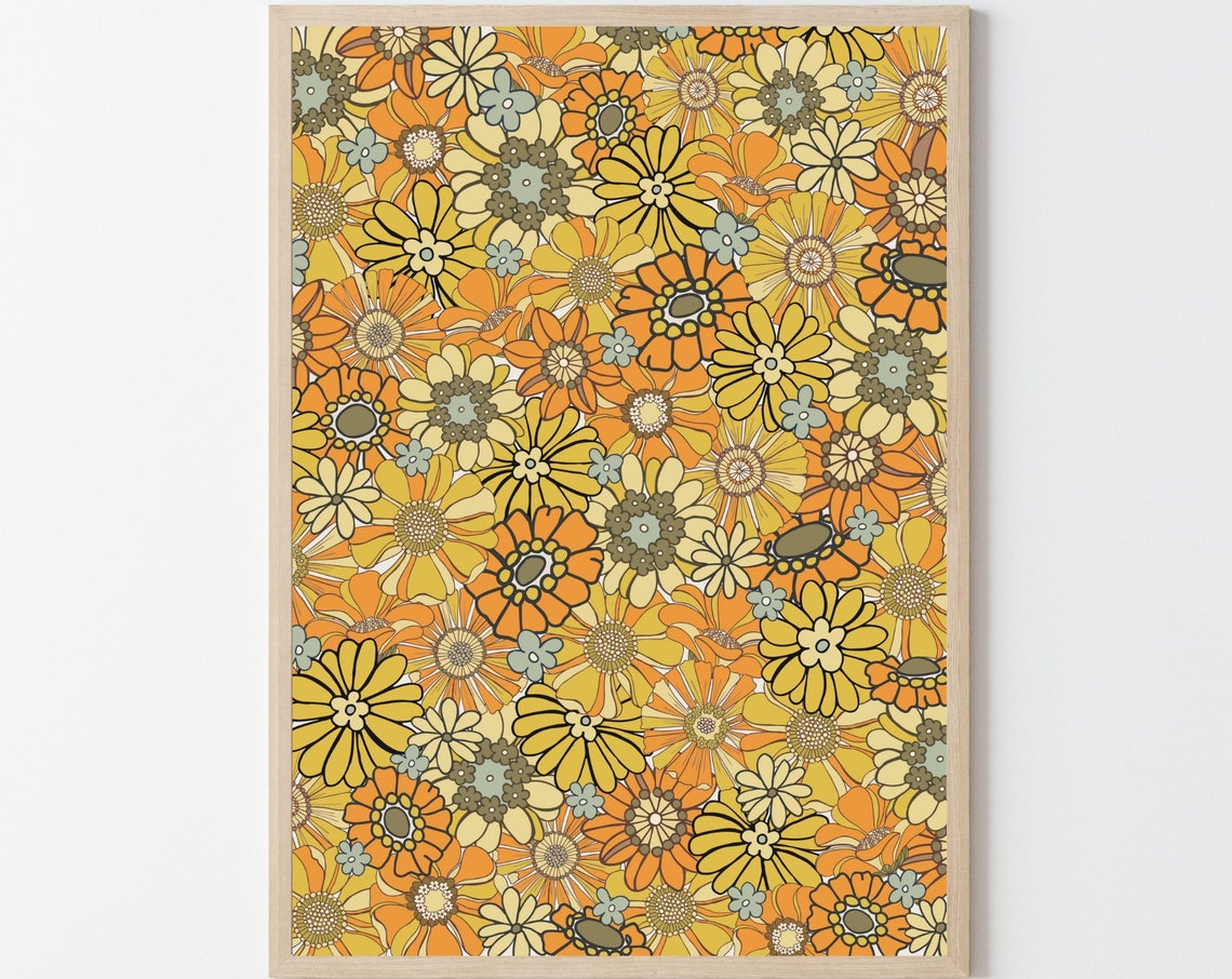 70s Retro Floral Pattern, Wall Art Print - Image 5