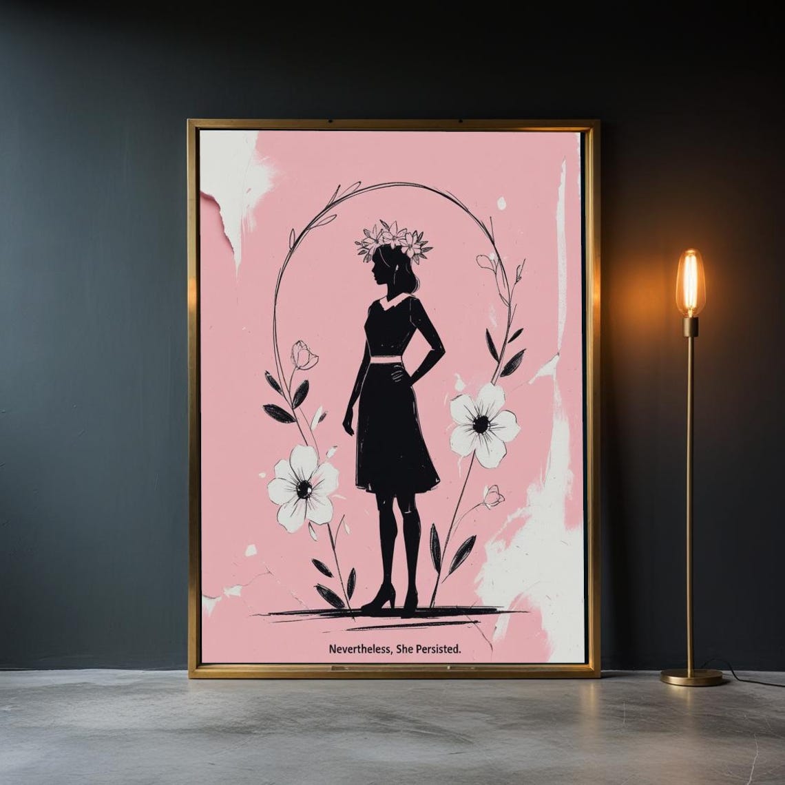 She Persisted Silhouette Floral Empowerment Pink Typography Poster