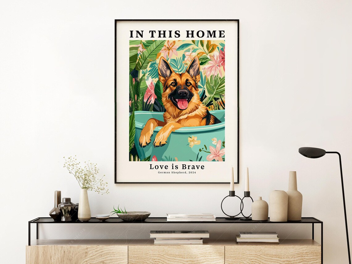 German Shepherd Art Print, Funny Bathroom Decor - Image 2