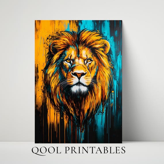 Lion Graffiti Wall Art Wildlife Poster Urban Style Print Modern Animal Man Cave Decor