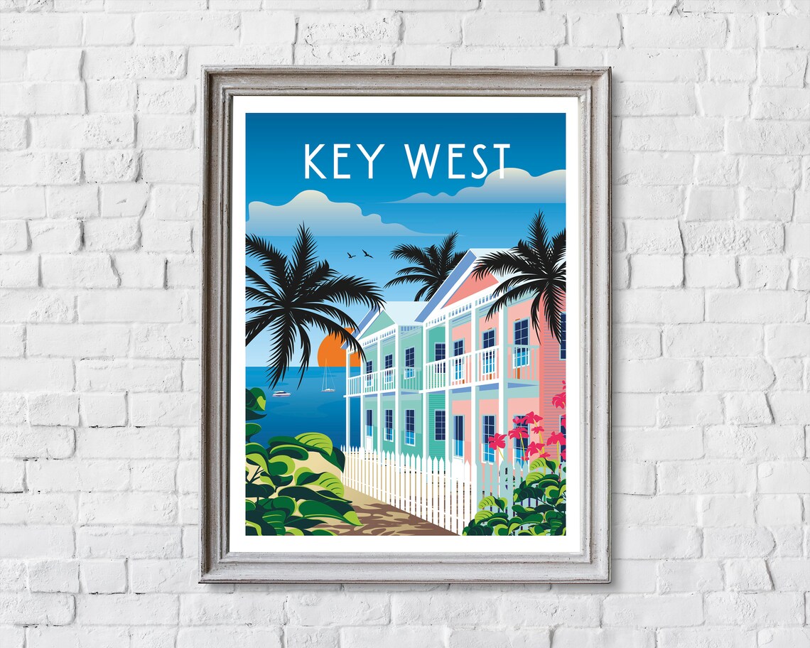 Key West Retro Travel Poster, Florida Wall Art - Image 2
