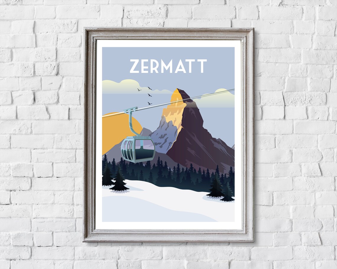 Zermatt Travel Poster, Matterhorn Skiing Print - Image 2