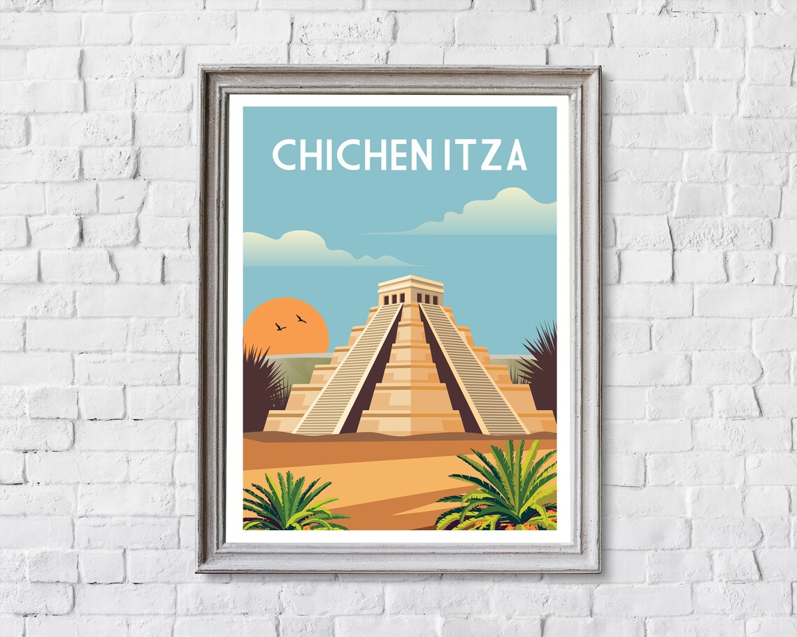 Chichen Itza Mexico Pyramid, Retro Travel Poster - Image 2