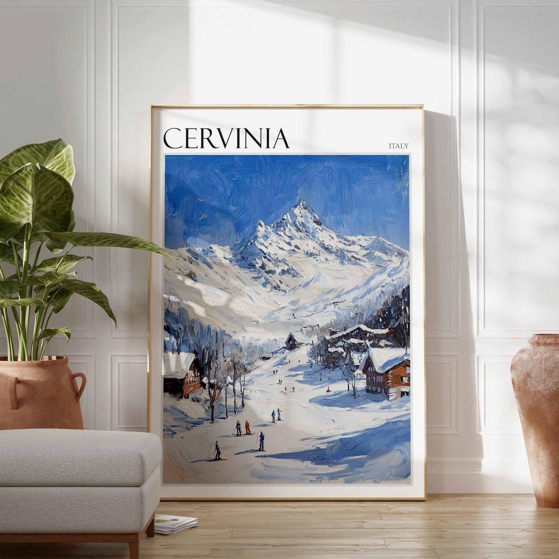 Cervinia Italy Long Ski Slope Rich Deep Blue Oil Painting Poster