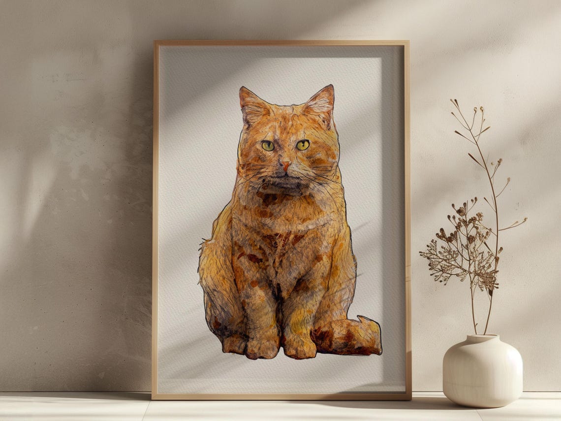 Custom Cat Portrait Sketch White Silver Tabby Green Eyes Cat Wall Art - Image 4