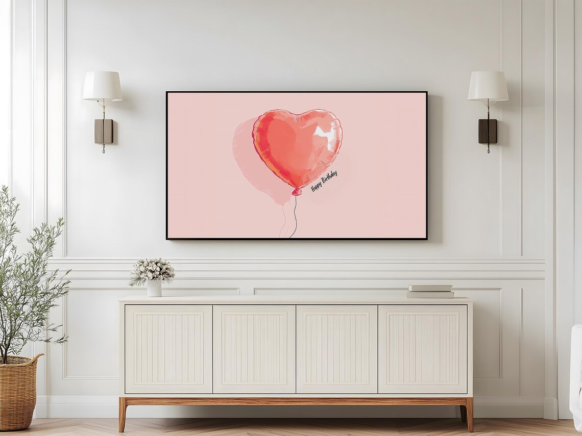 Happy Birthday Heart Balloon Soft Pink Minimalist Party Wall Art - Image 5