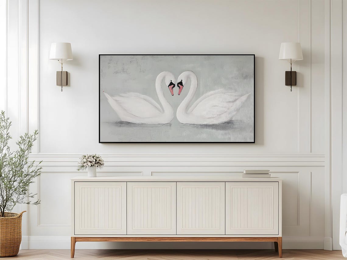 Two White Swans Heart Shaped Necks Romantic Minimalist Love Poster - Image 5