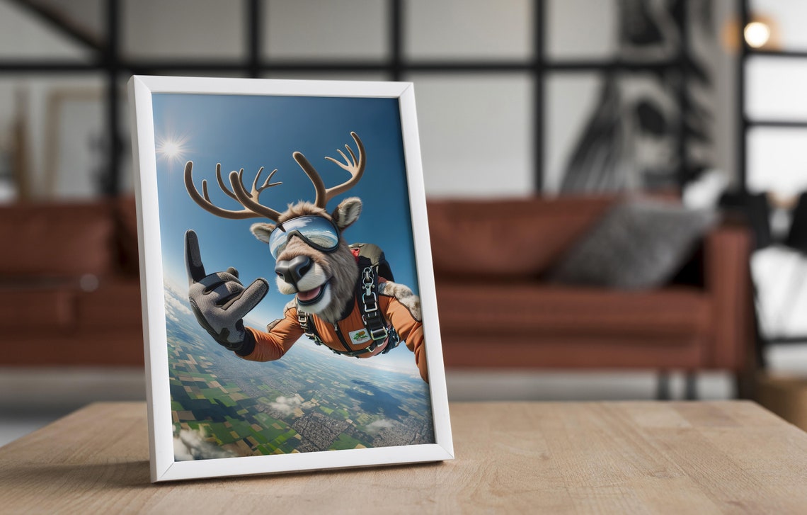 Reindeer Skydiving In Orange Jumpsuit Epic Freefall Christmas Poster - Image 4