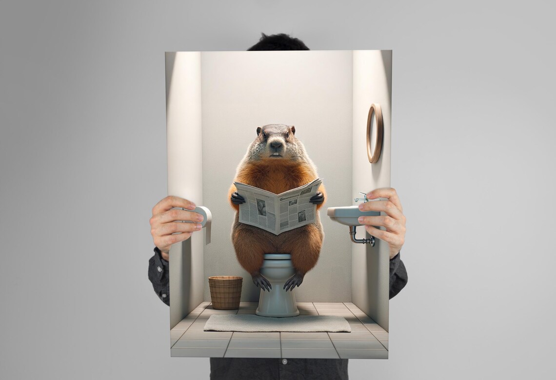 Groundhog Reading Newspaper Toilet Humor Poster - Image 3