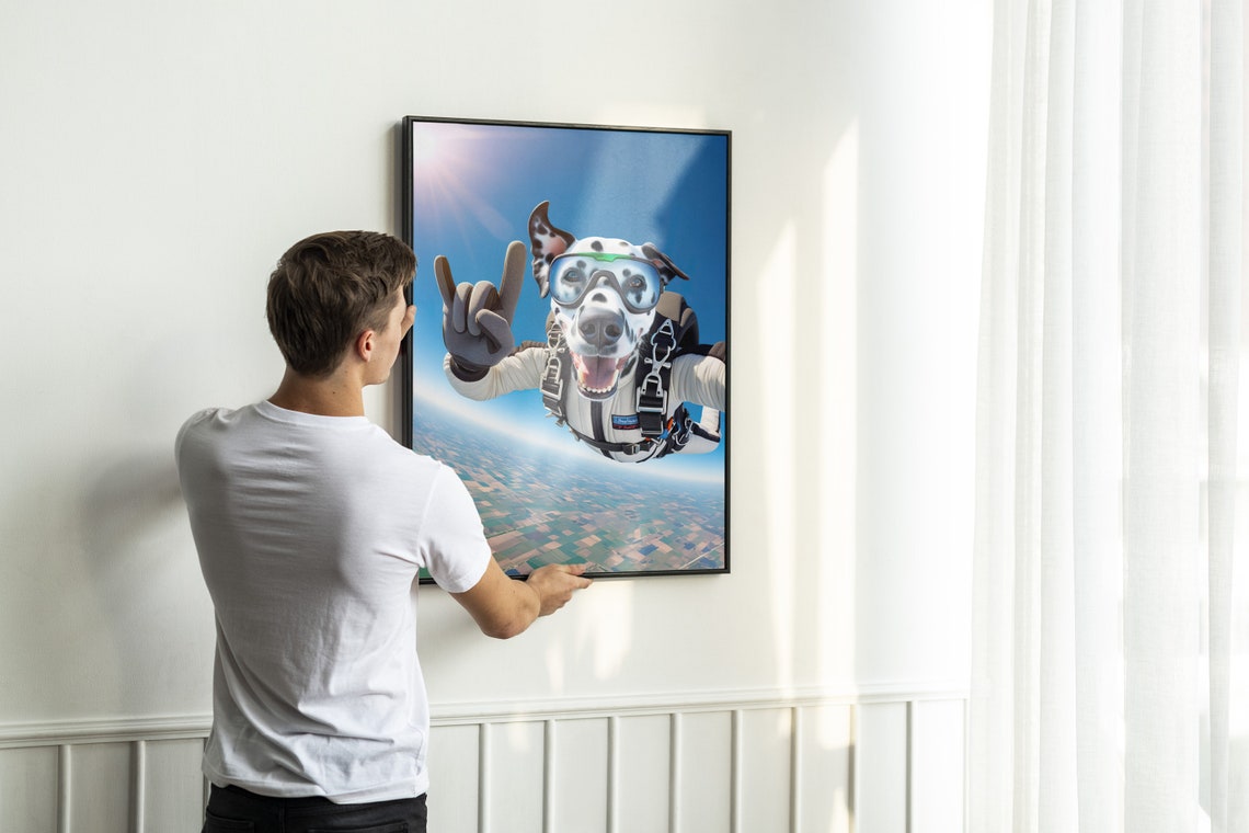 Dalmatian Dog Skydiving Rock On Sign Epic Freefall Animal Poster - Image 2