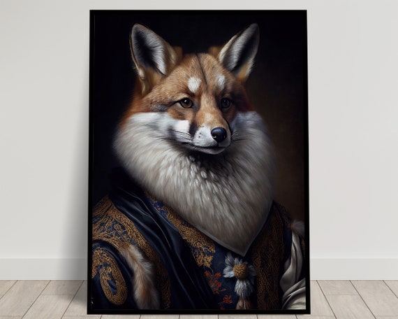 Portrait Of A Noble Fox Baroque Style Wall Decoration Animals Poster Silver Fox