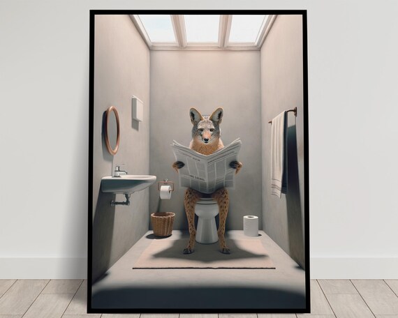 Jackal Reading the Newspaper on the Toilet Funny Bathroom Poster
