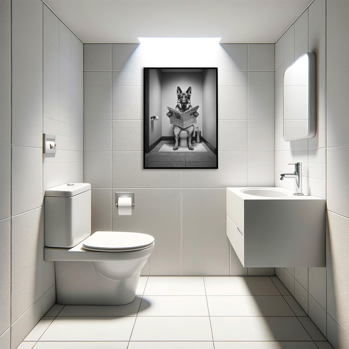 German Shepherd Reading on the Toilet, Fun Bathroom Art - Image 3