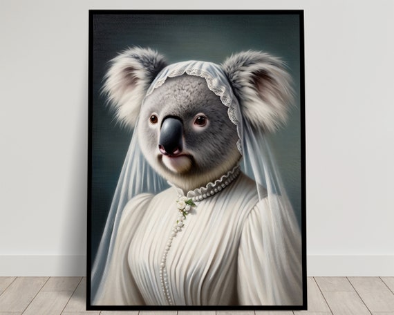 Portrait Of A Koala Wearing A Wedding Dress Animal Wall Decor Koala Mariage Poster Bride Wall Art Funny Frame Unique Gift