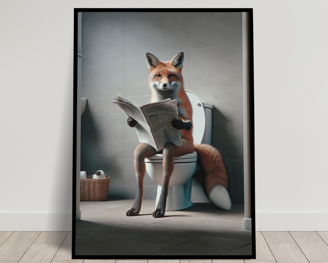 Fox Reading The Newspaper On The Toilet Poster