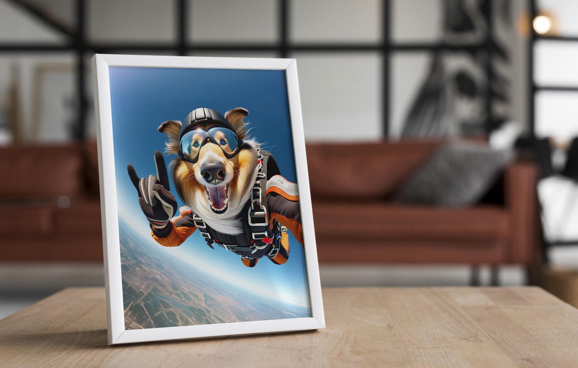 Epic Skydiving Collie Dog In Parachute Gear Goggles Art Poster - Image 4