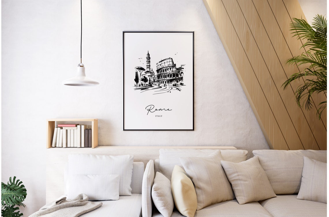 Rome Italy Black And White Sketch Colosseum Landmarks Poster - Image 4