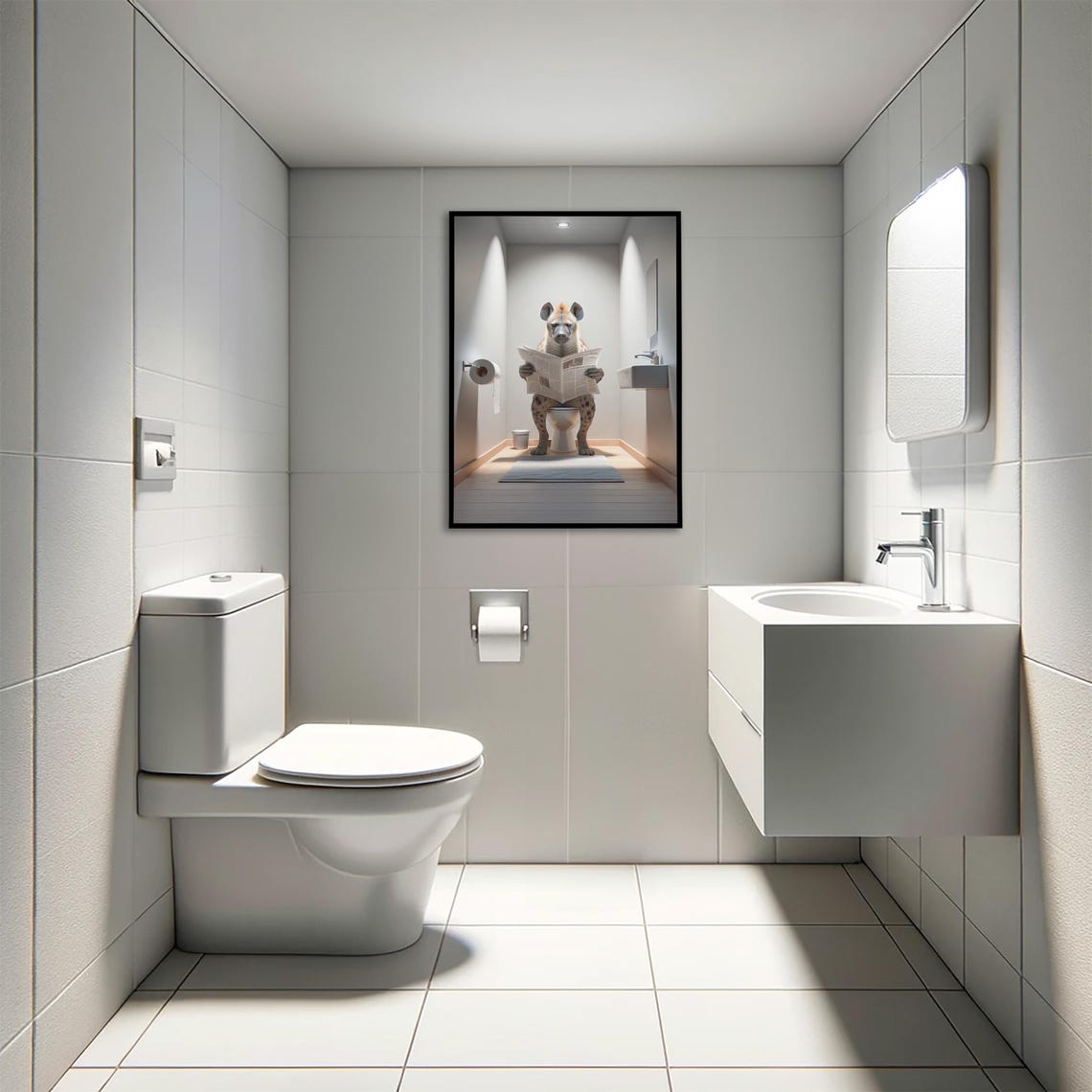 Grinning Hyena Reading Newspaper On The Toilet Bathroom Poster - Image 4