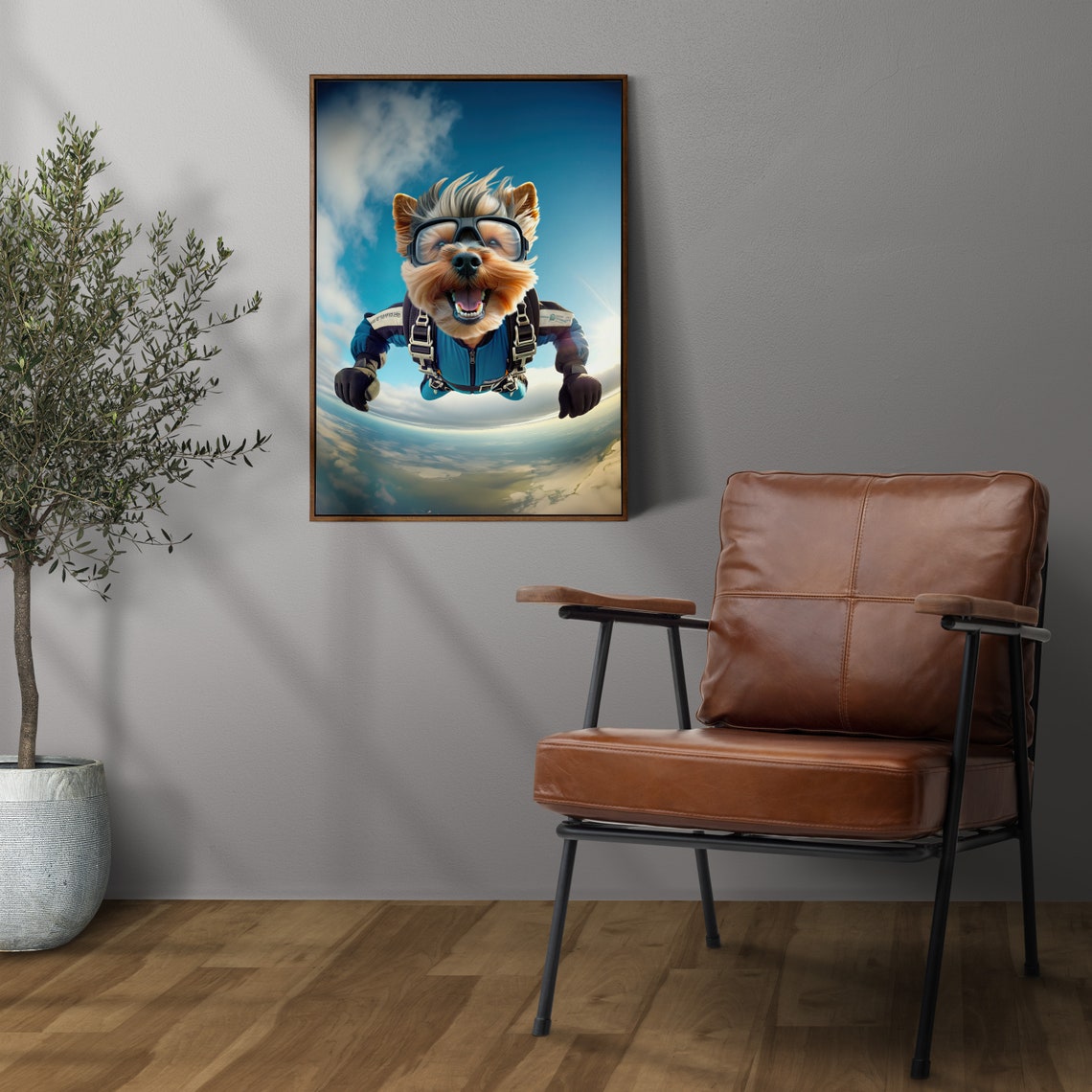 Yorkshire Terrier Skydiving In Blue Jumpsuit Funny Freefall Dog Poster - Image 3