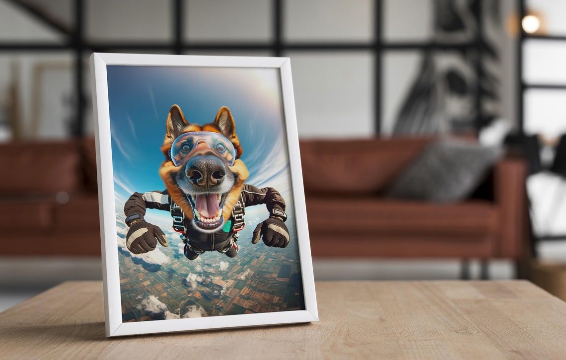 German Shepherd Skydiving With Goggles Epic Freefall Dog Poster - Image 4