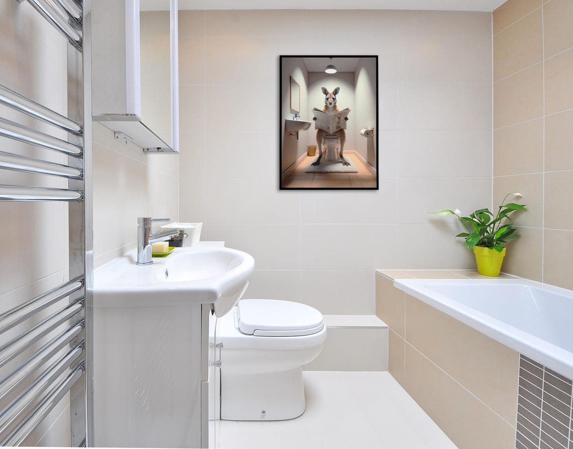Funny Wallaby Reading Newspaper On The Toilet Bathroom Poster - Image 2