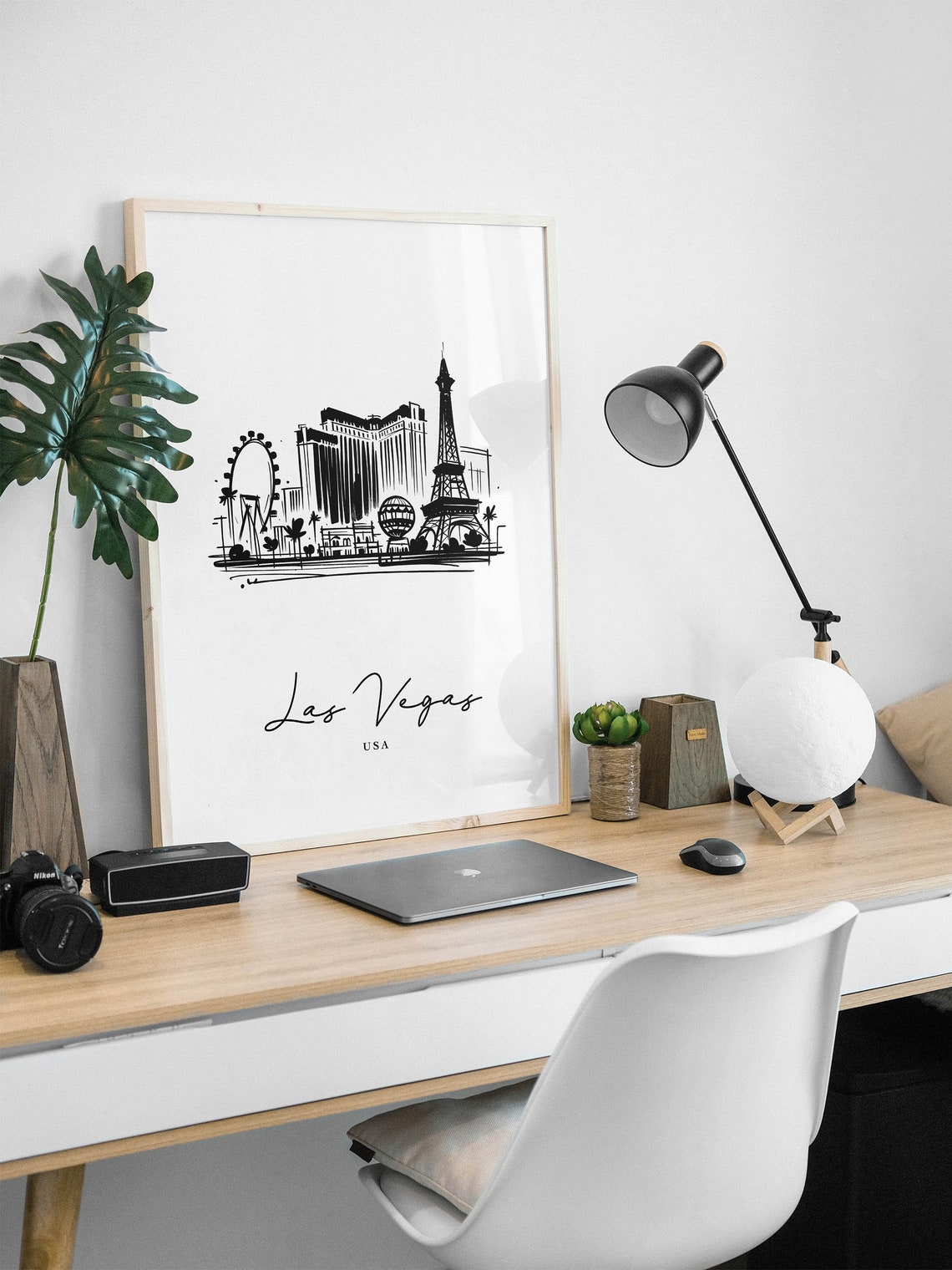 Las Vegas Skyline Black and White Sketch Landmark Art Poster - Image 2