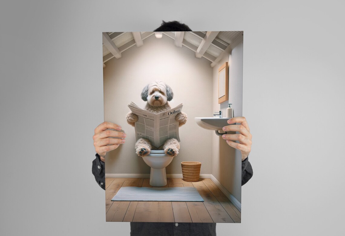Havanese Dog Reading Newspaper Bathroom Art Print - Image 3