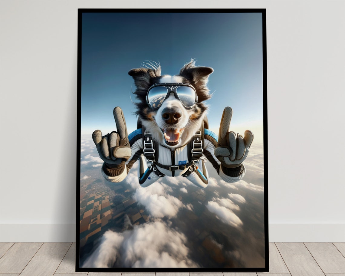 Epic Skydiving Border Collie With Goggles High Above Clouds Dog Poster
