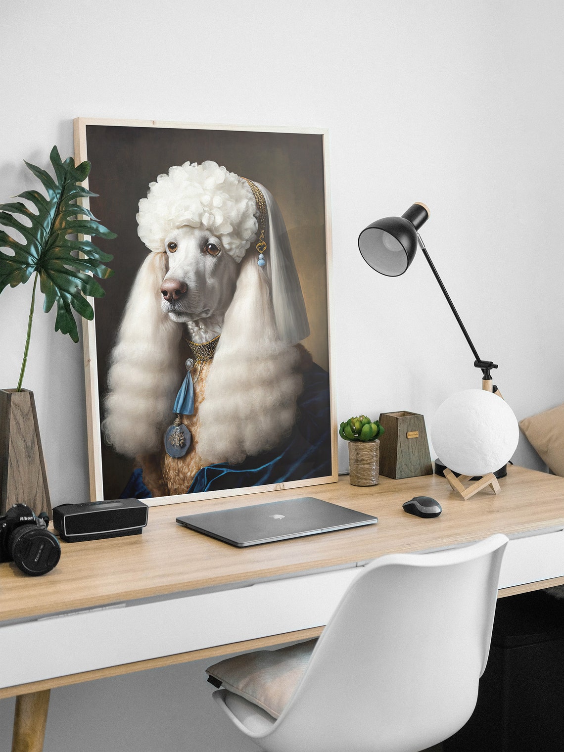 Elegant White Poodle Baroque Portrait Regal Attire Painting Poster - Image 3