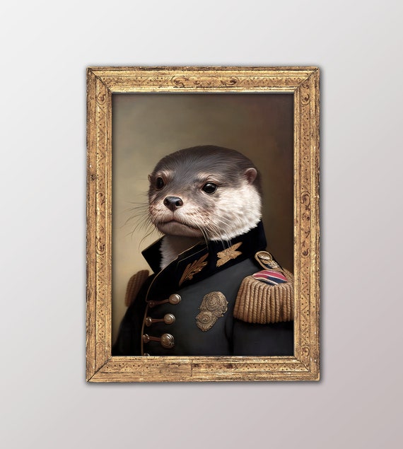 Portrait Of An Otter In Military Uniform Art Print