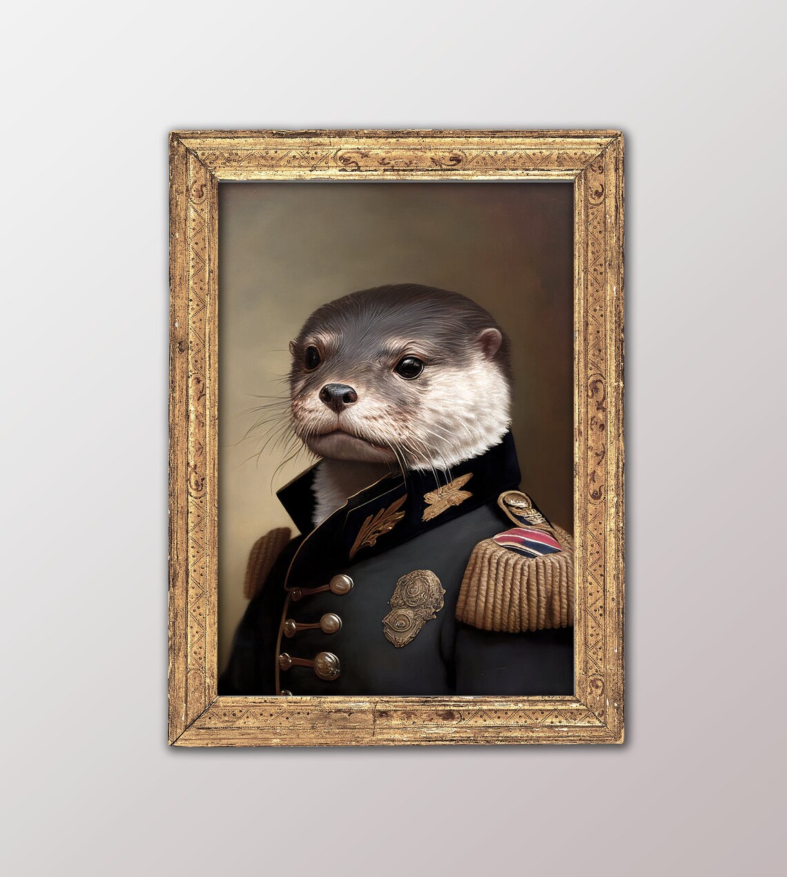 Portrait Of An Otter In Military Uniform Art Print
