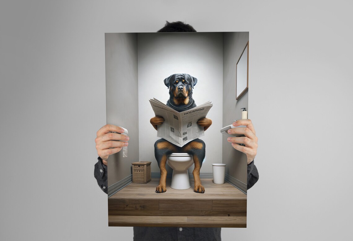 Rottweiler Reading Newspaper Humor Poster Print - Image 3