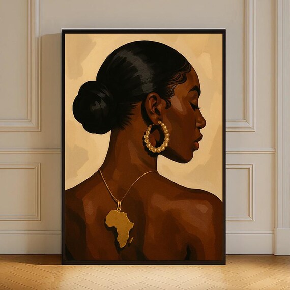 Wall Art African Woman Gold Jewellery Print Black Girl Magic Poster Afrocentric Home Decor Canvas Gift For Her