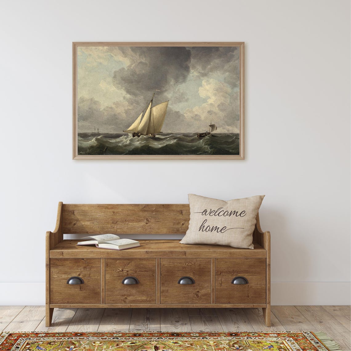 Sailboats Tossing On A Stormy Sea Dramatic Vintage Seascape Poster - Image 2