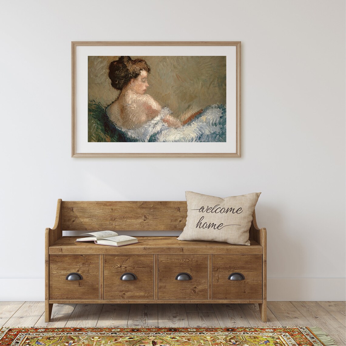 Impressionist Woman Portrait Blue Feathers Profile Vintage Painting Poster - Image 2
