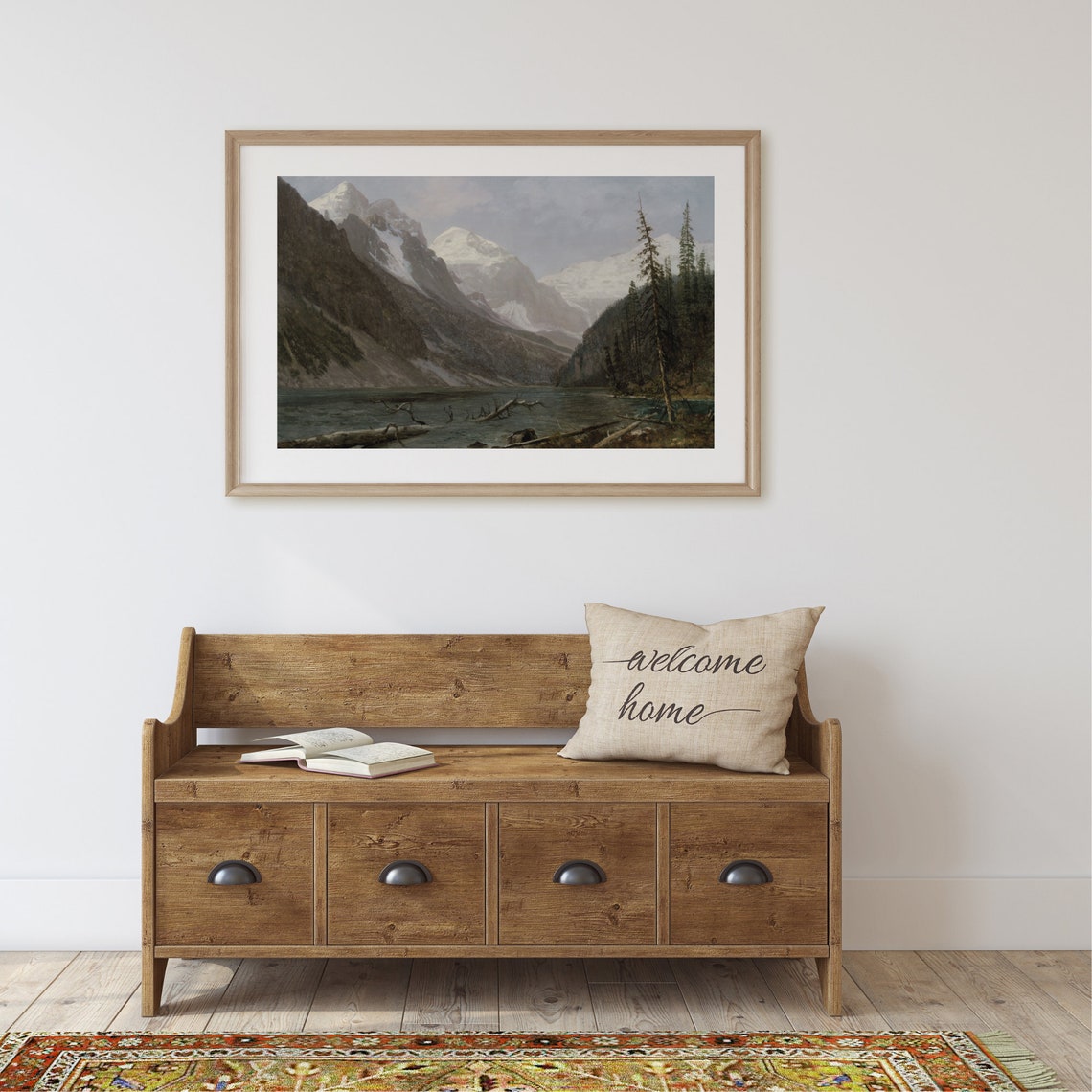 Rustic Lake Print Vintage Mountain Landscape Painting Country Decor Art Art - Image 2