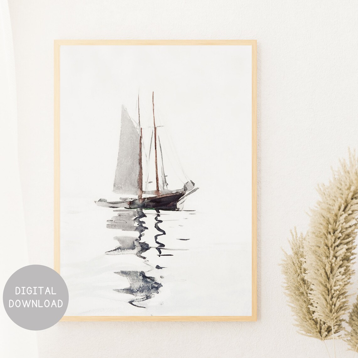 Minimalist Sailboat Watercolor On Still Water Nautical Poster - Image 2