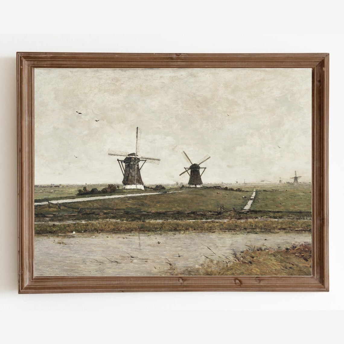 Dutch Windmills Across The Polder Vintage Holland Landscape Poster