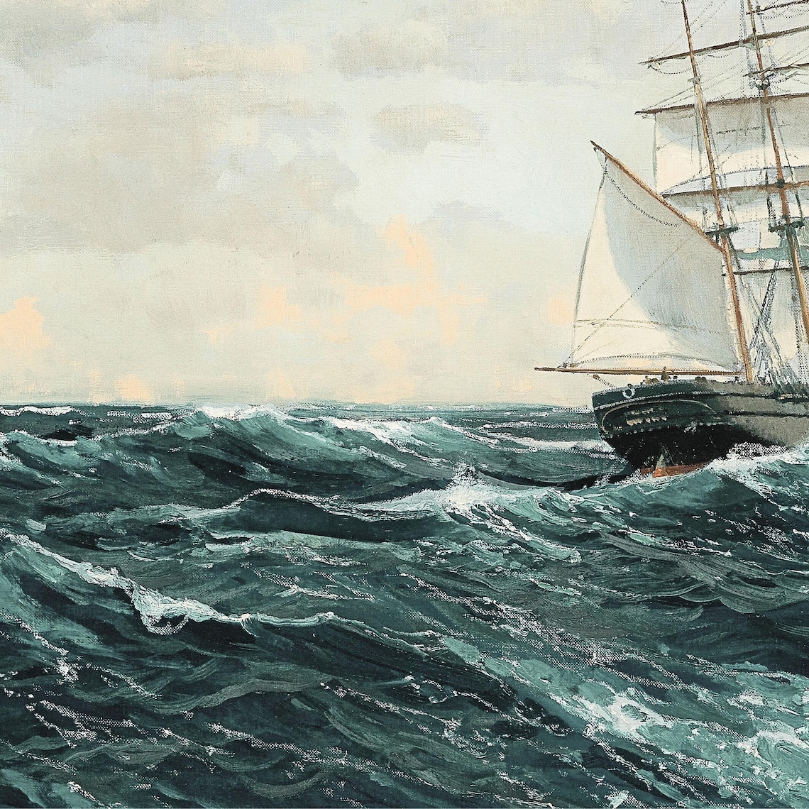 Majestic Tall Ship Sailing Open Seas Vintage Nautical Poster - Image 2