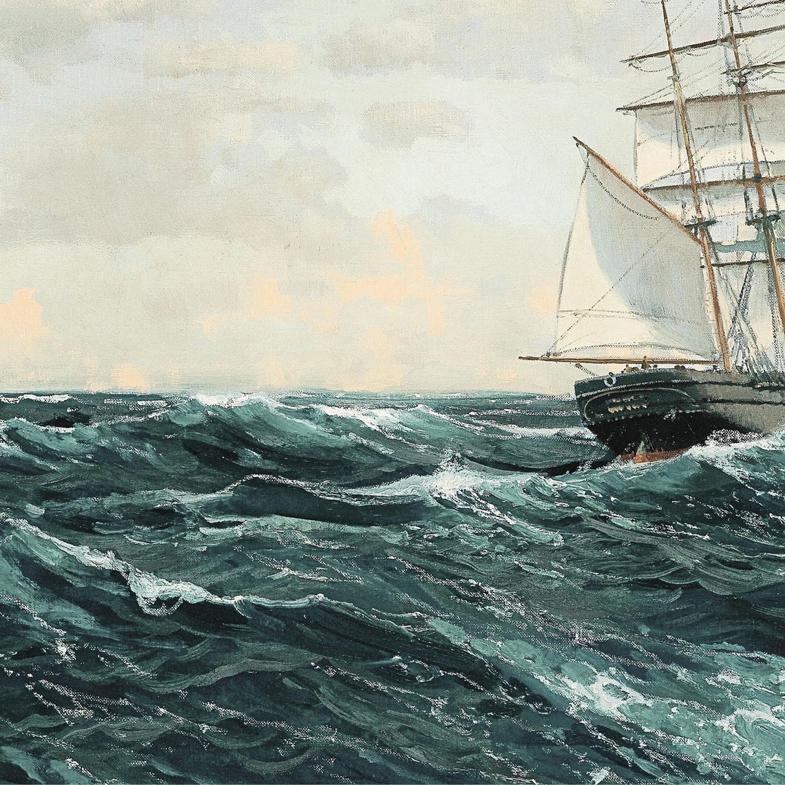 Vintage Ship Painting Ocean Art Print Antique Seascape Painting Coastal Wall Art Rustic Nautical Decor Art - Image 2