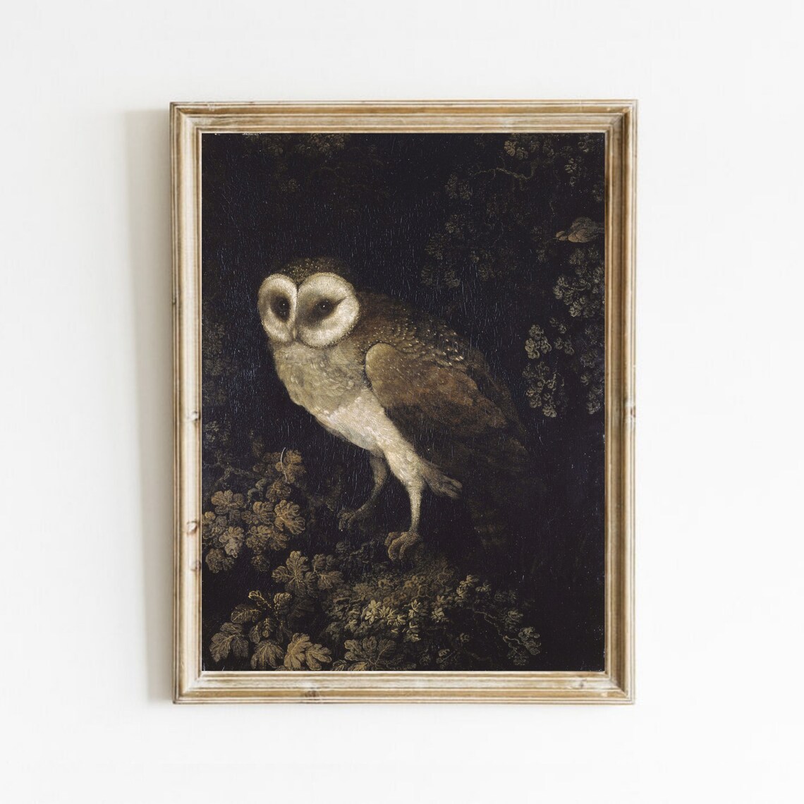 Vintage Owl Painting, Dark Academia Bird Art