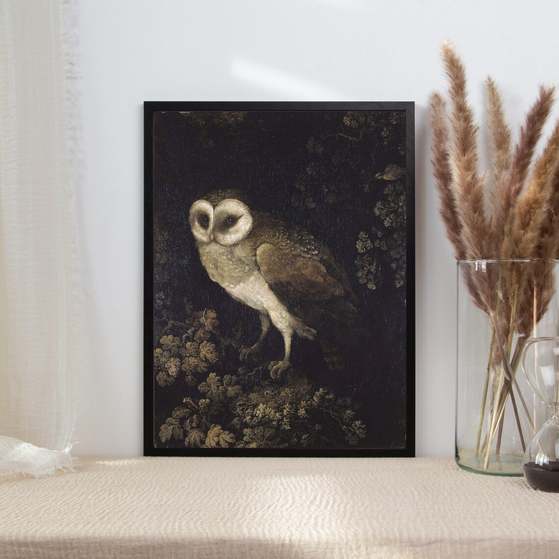 Vintage Owl Painting, Dark Academia Bird Art - Image 2